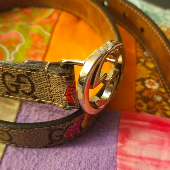 GG Supreme Monogram Gucci Leather Butterfly Belt Small Adult Lg Child Brown/Pink - Picture 7 of 16